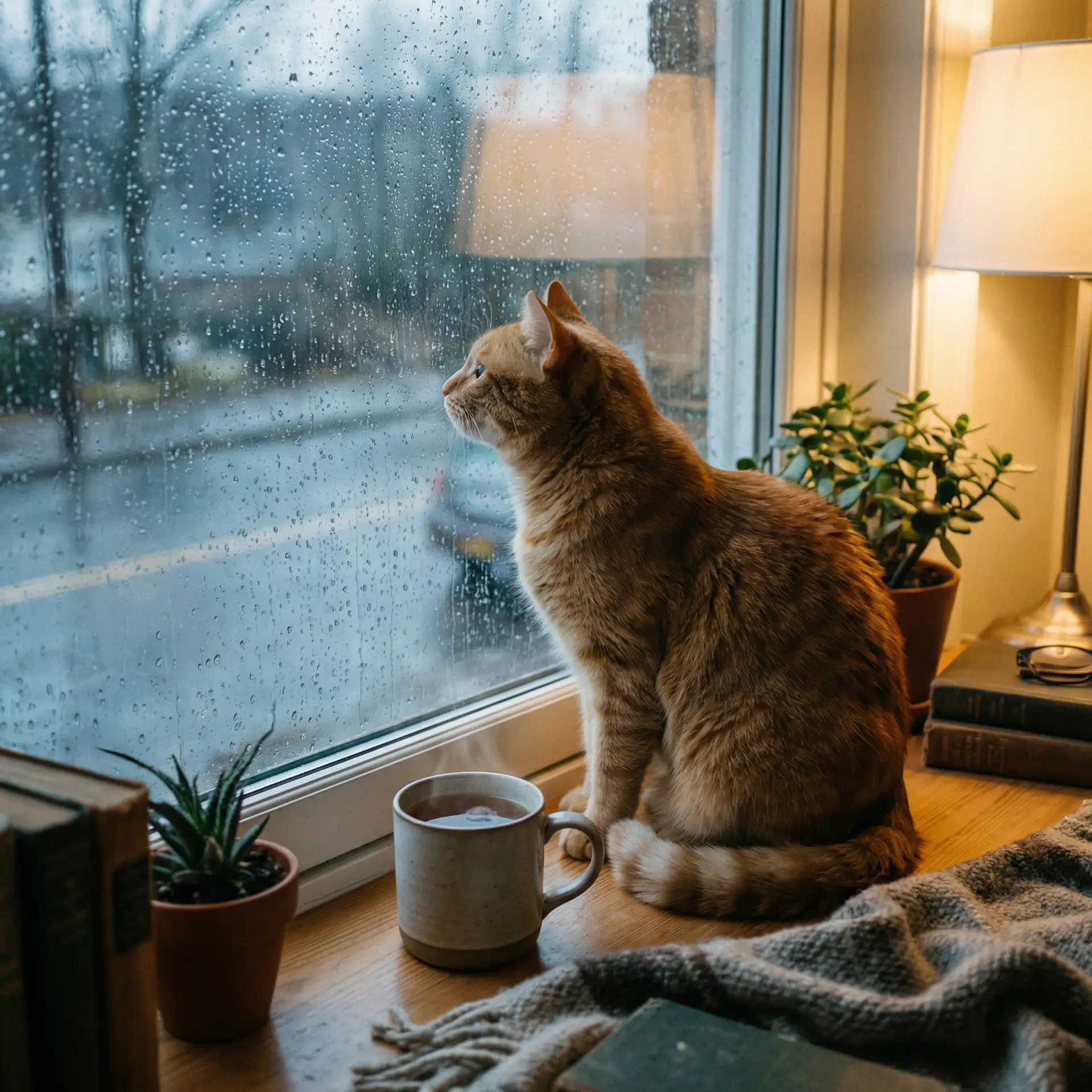 猫咪望着窗外的雨 - av导演
